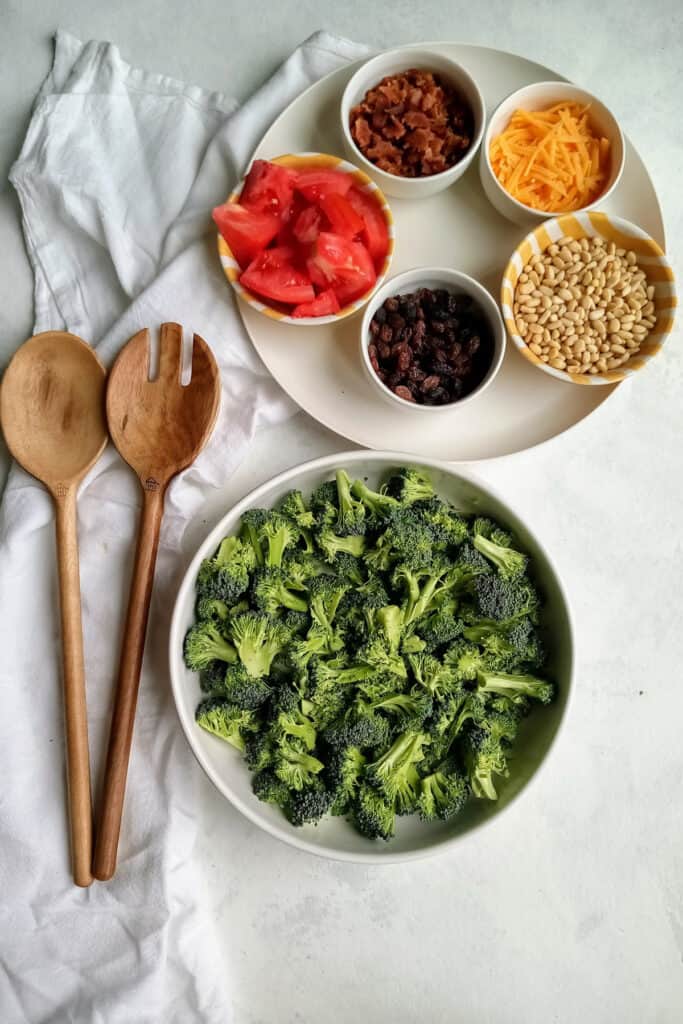 Broccoli salad ingredients chopped up.