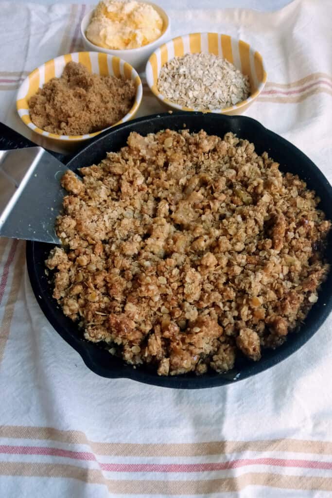 Baked apple crisp fresh from the oven.