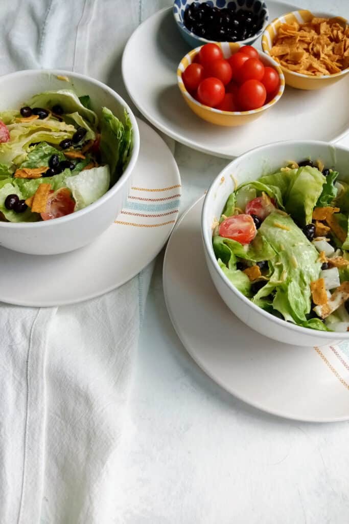 Black bean taco salad served as a side dish.