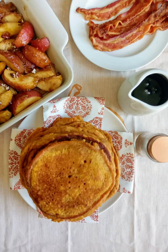 For even more deliciousness top pancakes with roasted walnuts and smother in pure maple syrup.
