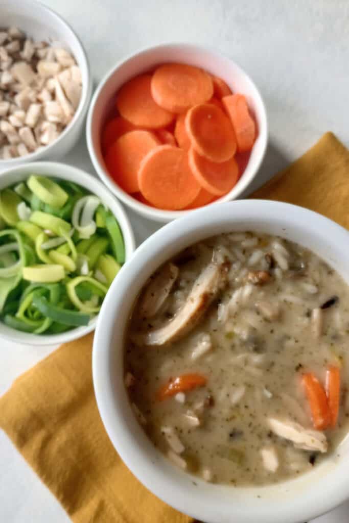 Cream of turkey soup tastes delicious with a green house salad.