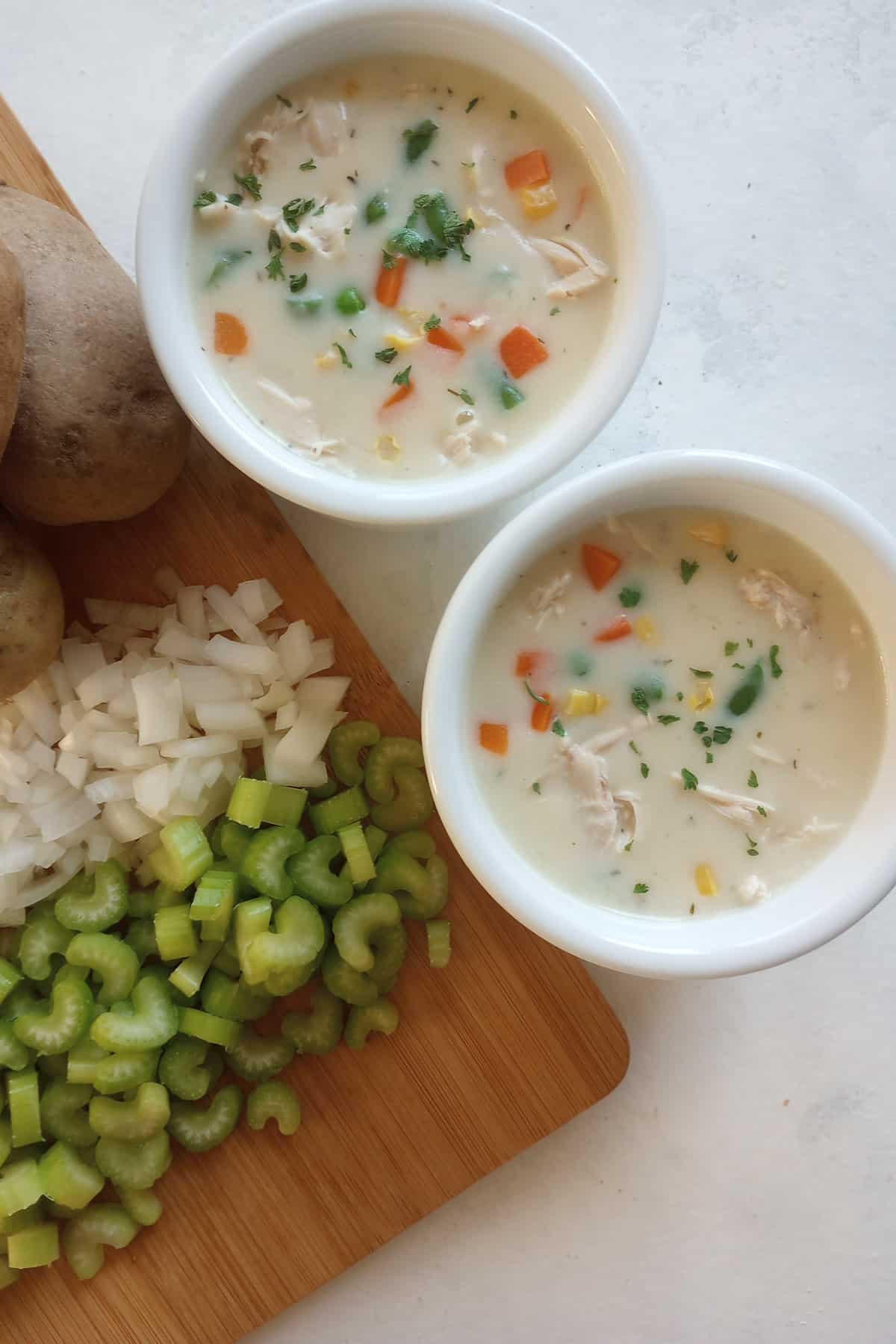Healthy chicken potpie soup with roasted cauliflower or potatoes is so good!
