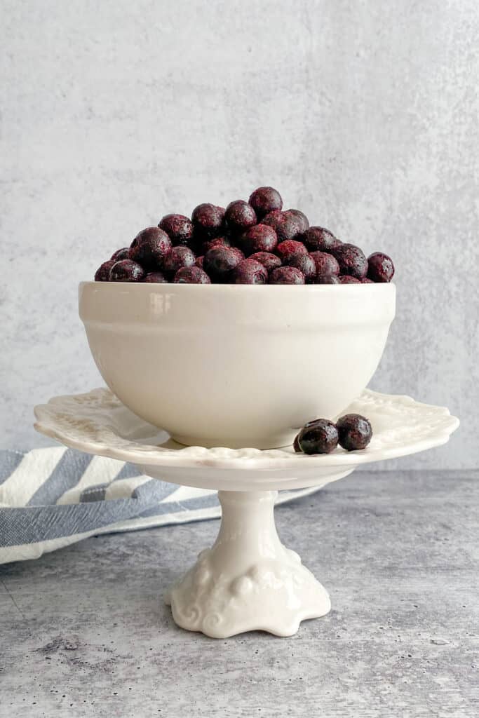Bowl of frozen blueberries.