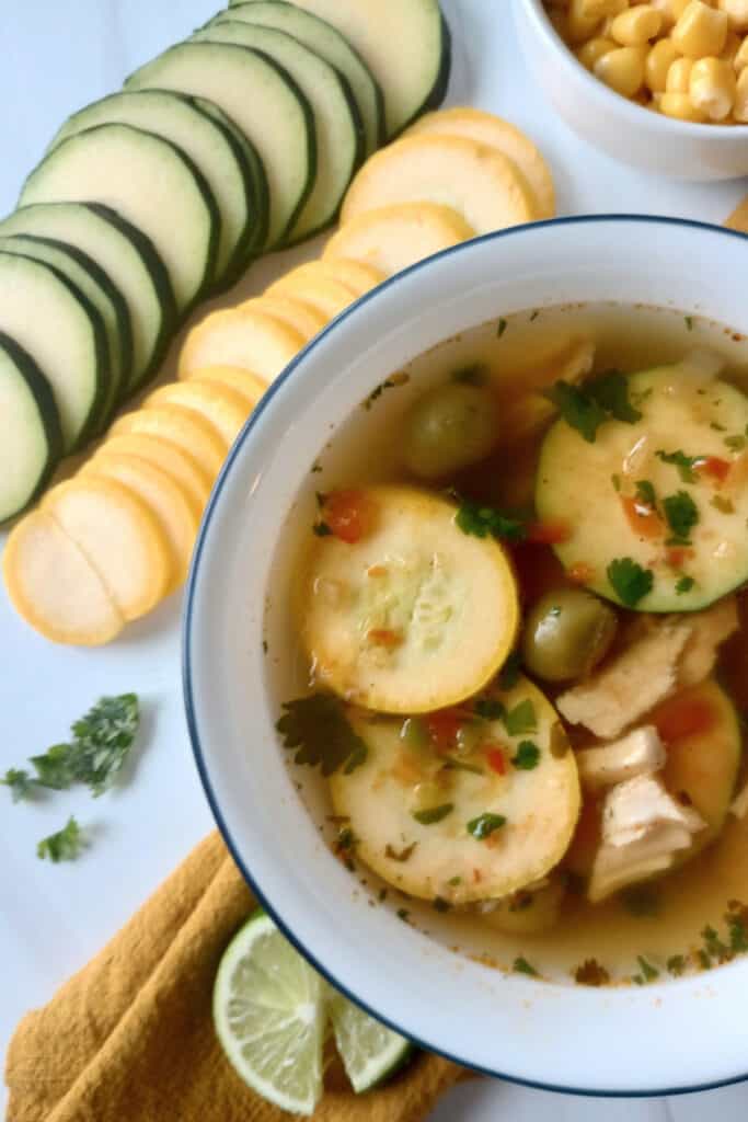 Never any soggy vegetables here! Crisp zucchini and squash really taste delicious in this zesty soup. They are the best part about this soup!