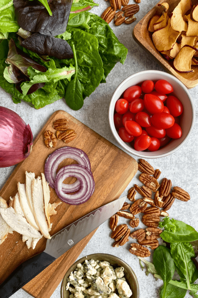 Ingredients to make Panera Fuji Apple Salad with chicken at home.