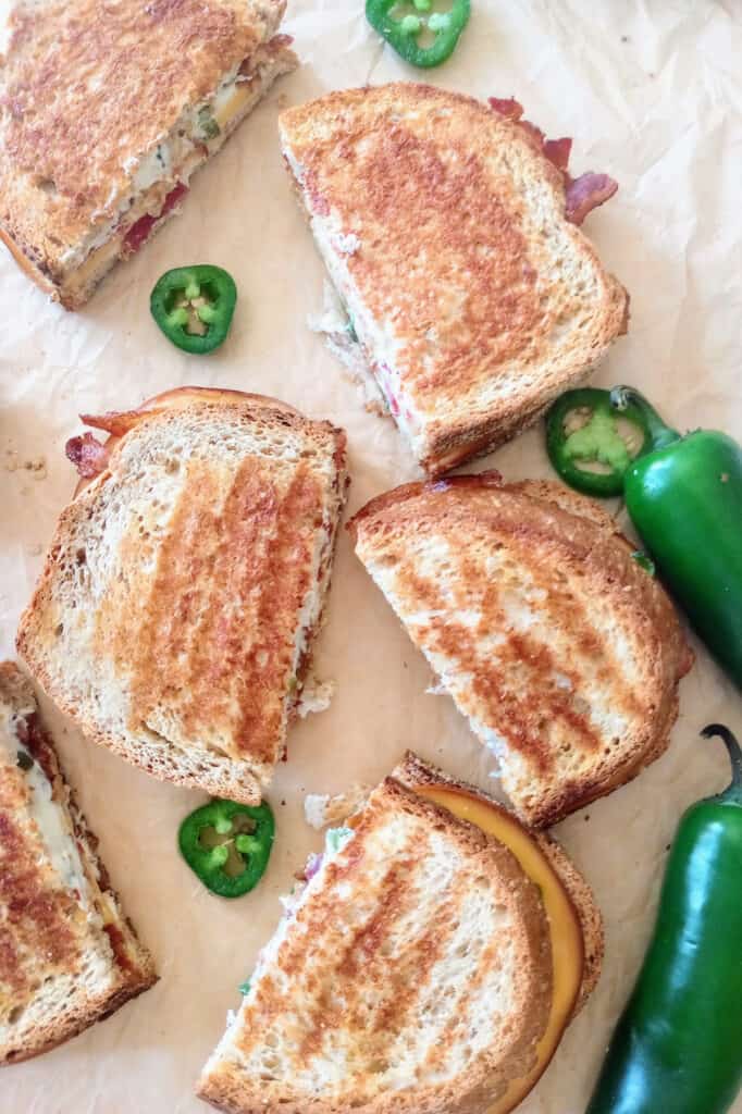Cut up ready to eat jalapeno popper grilled cheese!