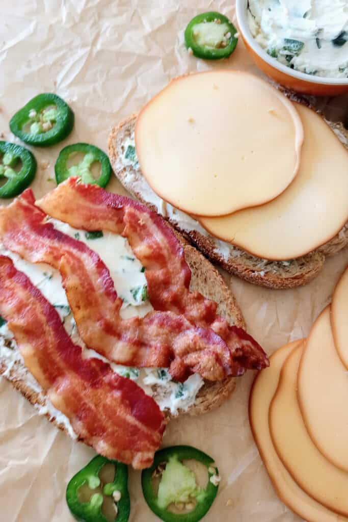 Cream cheese with sliced jalapenos and ready to cook grilled cheese!