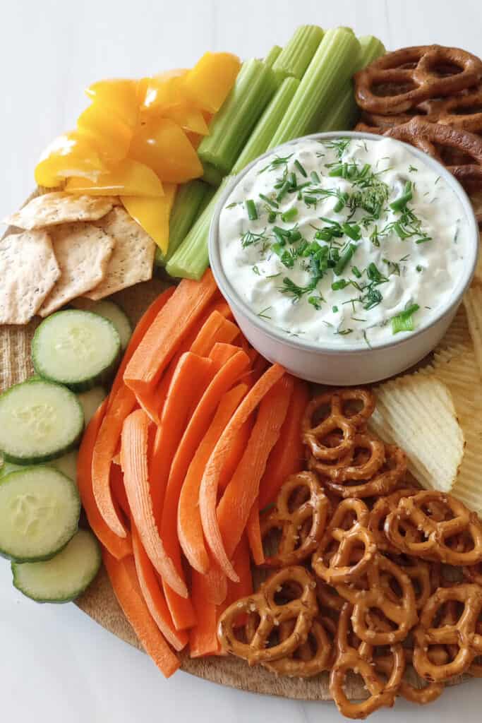Bowl of homemade dill pickle dip with cream cheese.