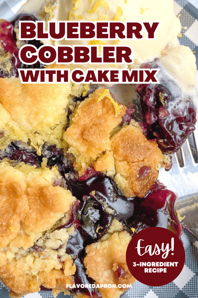 Pinterest pin for blueberry cobbler with cake mix.