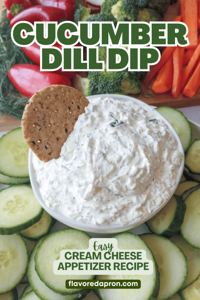 Pinterest pin for cucumber dill dip with cream cheese.