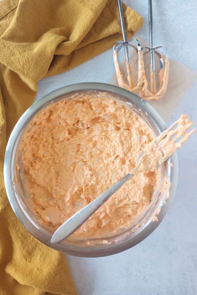 Blended sour cream and cream cheese mixture.