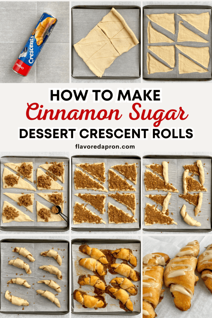 Pinterest pin for cinnamon sugar crescent rolls dessert recipe.