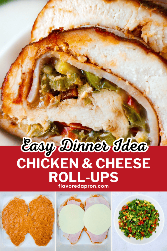 Pinterest pin for chicken and cheese roll ups recipe.