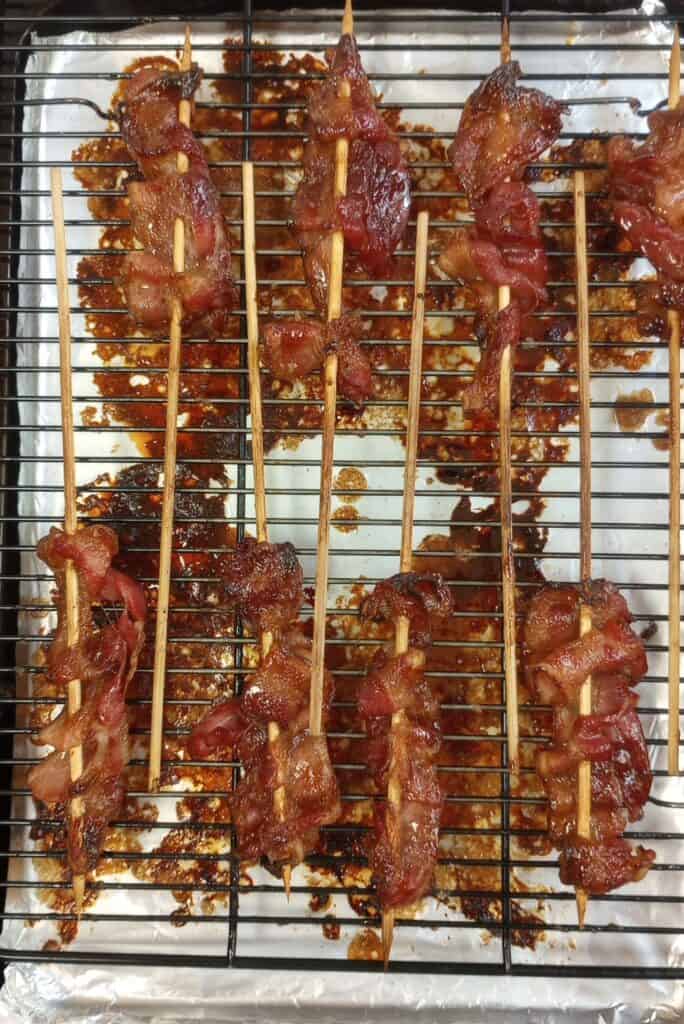 Bacon on a stick fresh out of the oven.