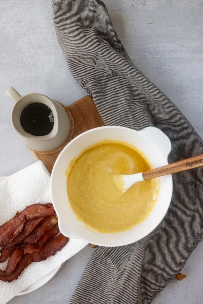 Jiffy cornbread mix with added bacon grease for lots of bacon flavor throughout the bread. 