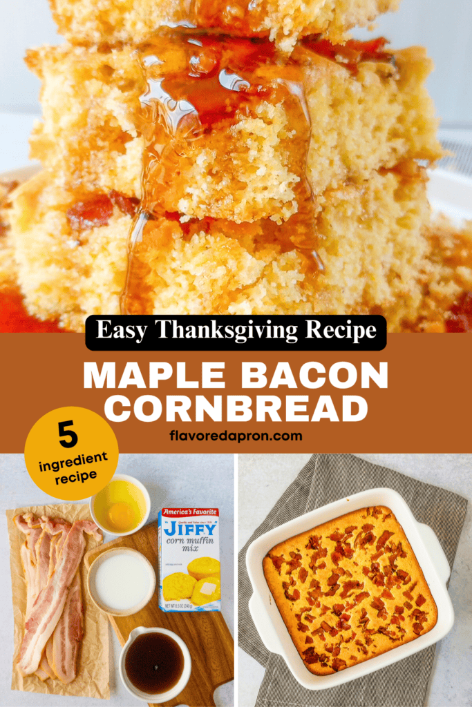 Pinterest pin for maple bacon cornbread recipe made with Jiffy mix.